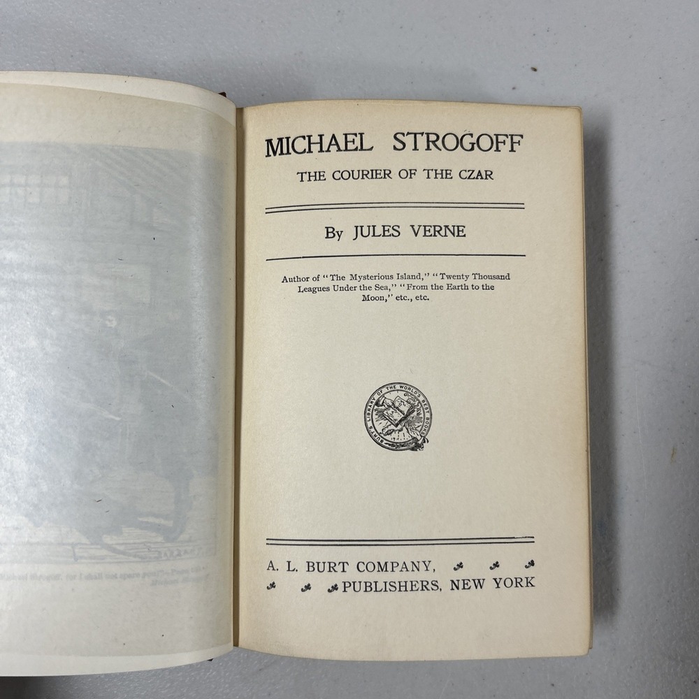 vintage title page for Michael Strogoff, The Courier of the Czar by Jules Verne